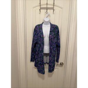 Isaac Mizrahi Open Front‎ Cardigan Tunic Women 1X Purples Pink Grens Floral Long